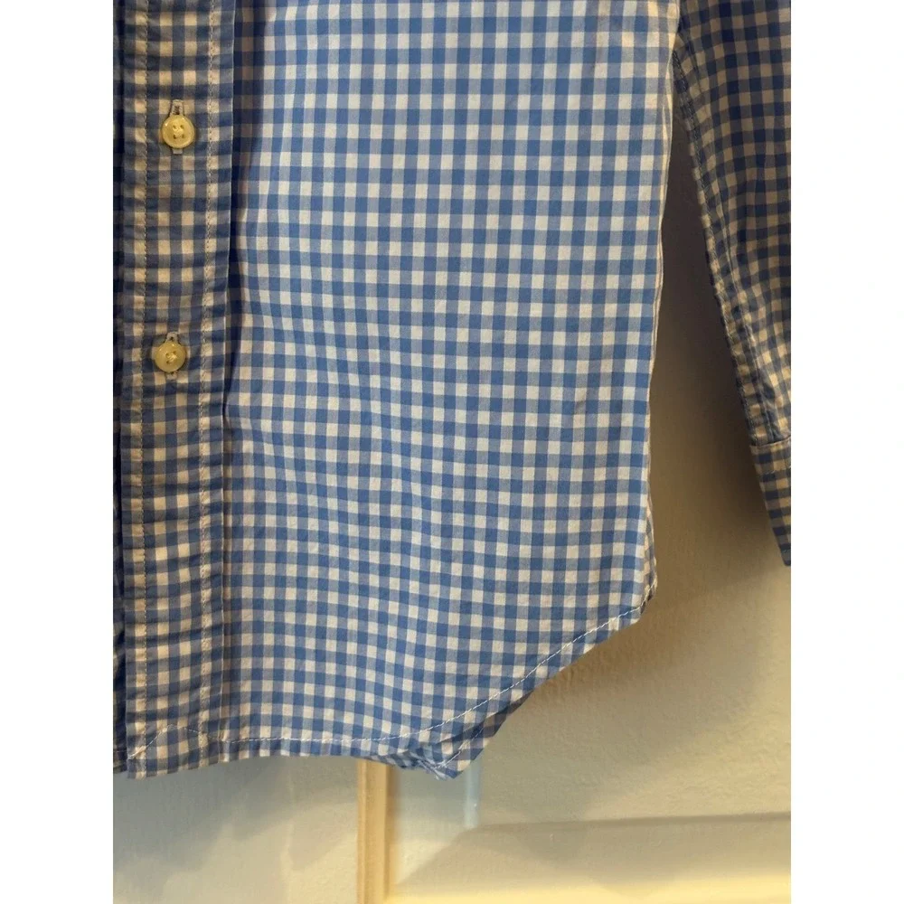 Ralph Lauren Boys Blue Gingham Button Down Shirt Long Sleeve Cotton Size 5